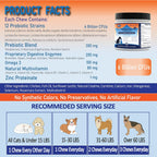Probióticos liofilizados para perros - Apoya la salud digestiva, piel, alergias e inmunidad - con enzimas digestivas, omega-3, zinc y prebióticos - 120 masticables sabor pollo