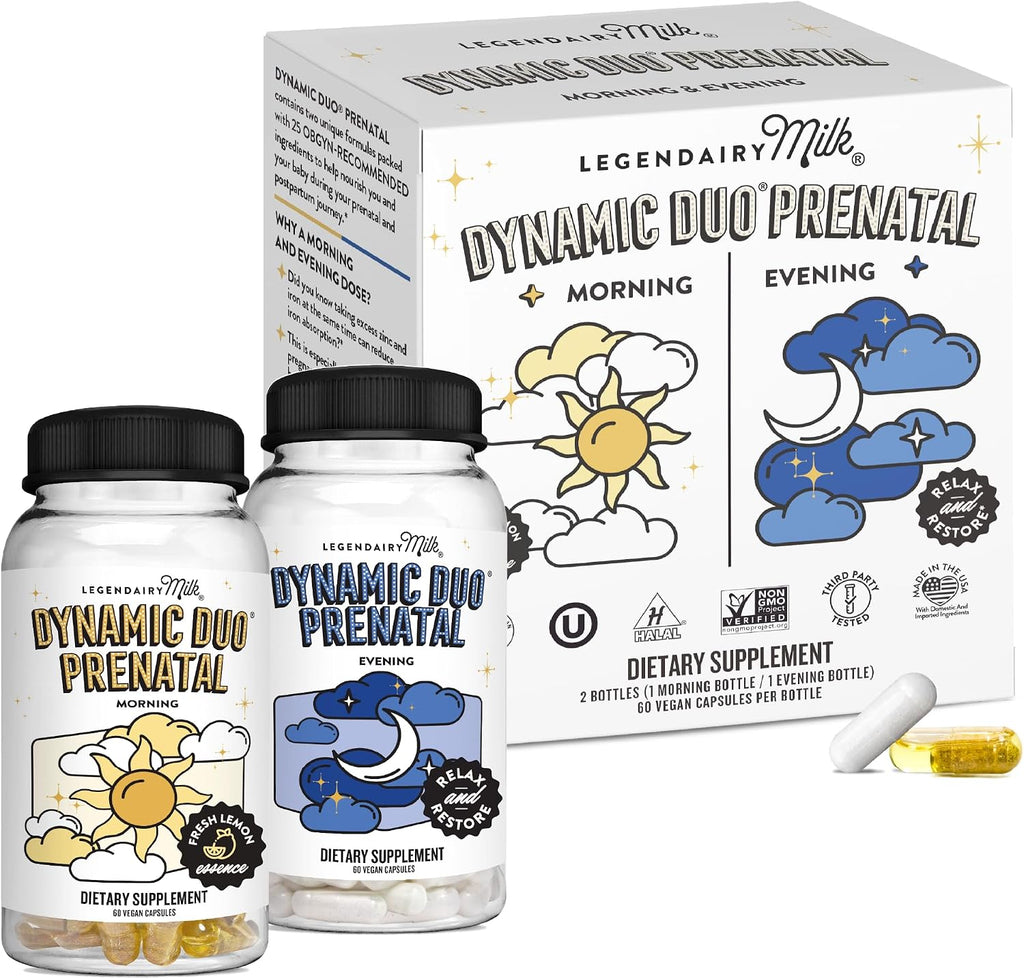 Legendairy Milk Dynamic Duo® Prenatal - Vitaminas Prenatales 2-en-1 con DHA y Folato Metilado - 25 Vitaminas y Minerales para Cada Etapa, 30 Días
