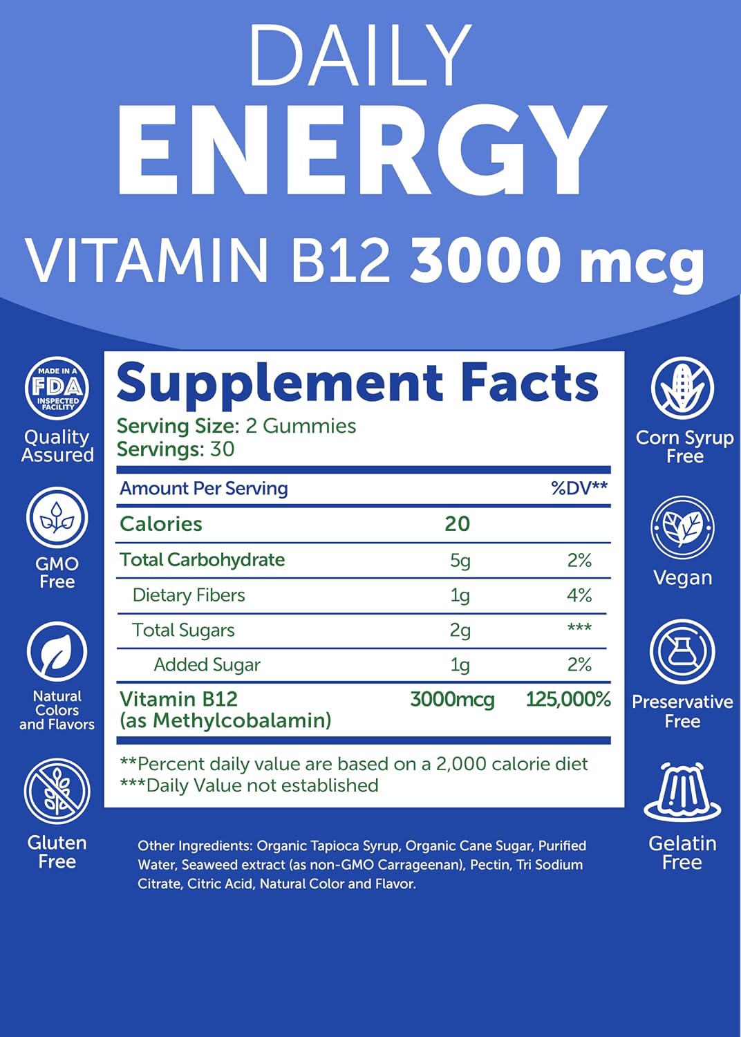 Lunakai Gomitas de Vitamina B12 Veganas – 3000 mcg – Hecho en EE. UU. – 60 unidades