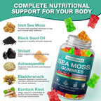 Sea Moss Gummies con Ashwagandha, Bladderwrack y Burdock Root - 60 Gominolas Veganas (2 Envases)