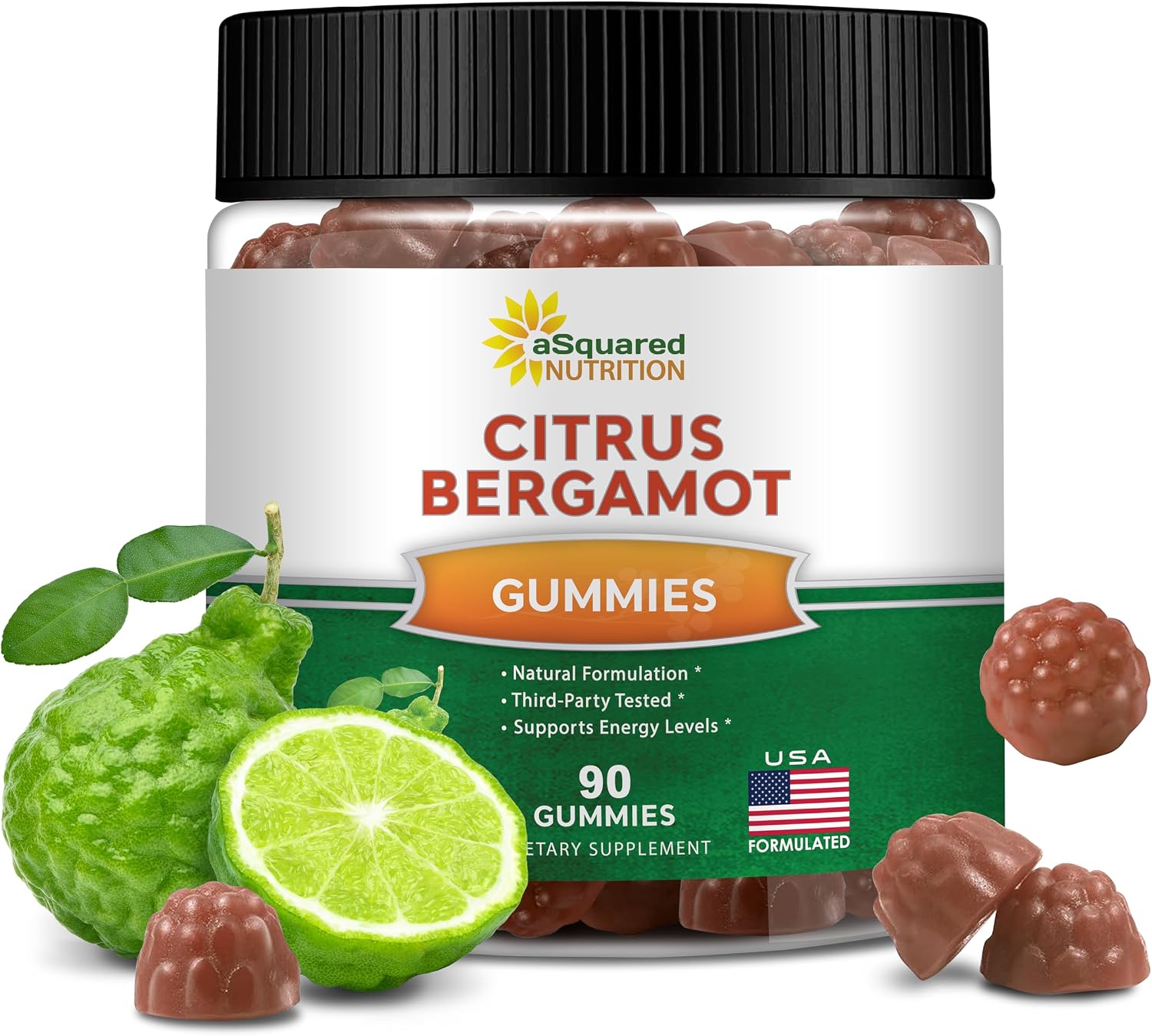 Gominolas de Bergamota Cítrica aSquared Nutrition - 500mg de Extracto por Ración - Alternativa Pura en Gominola a Cápsulas y Pastillas