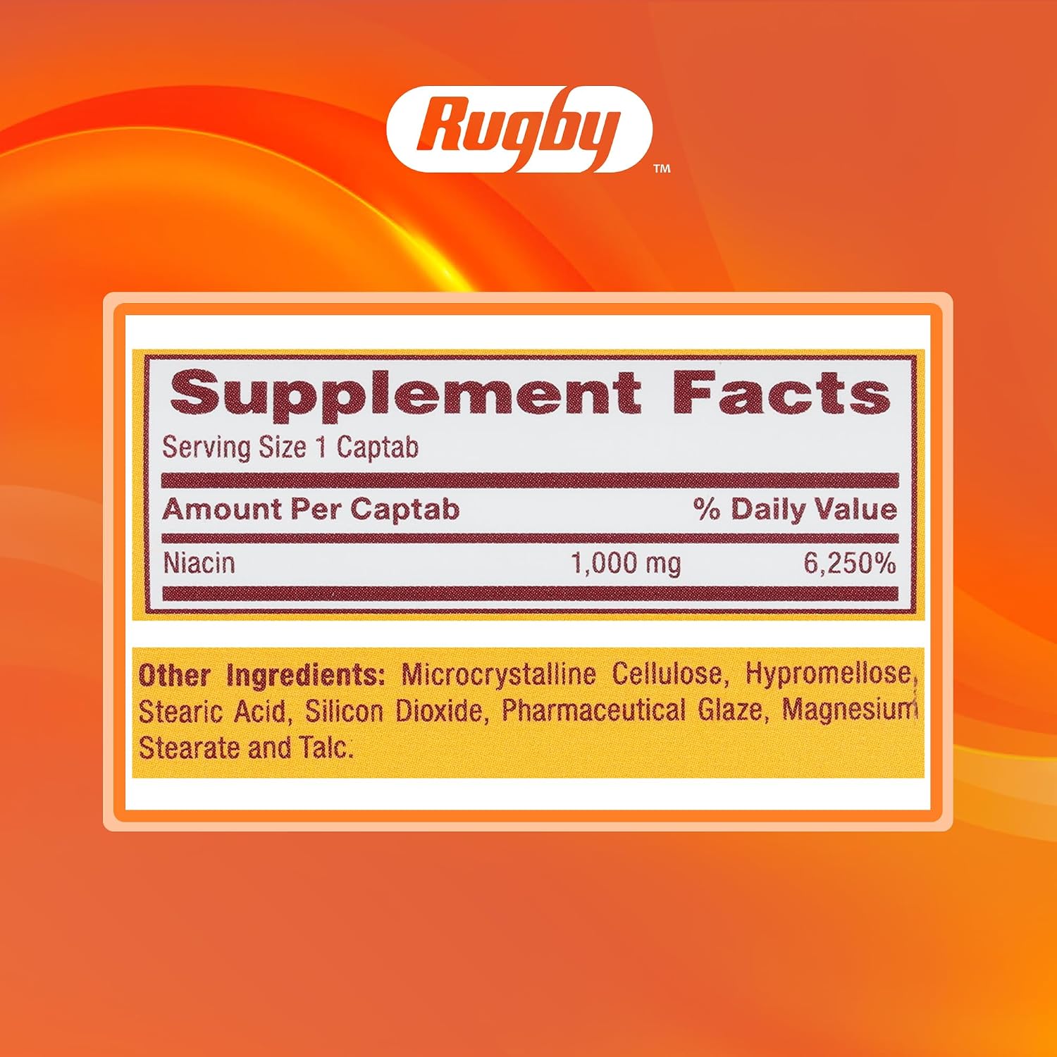 Rugby Timed-Release Niacin 1000mg, 100 Comprimidos