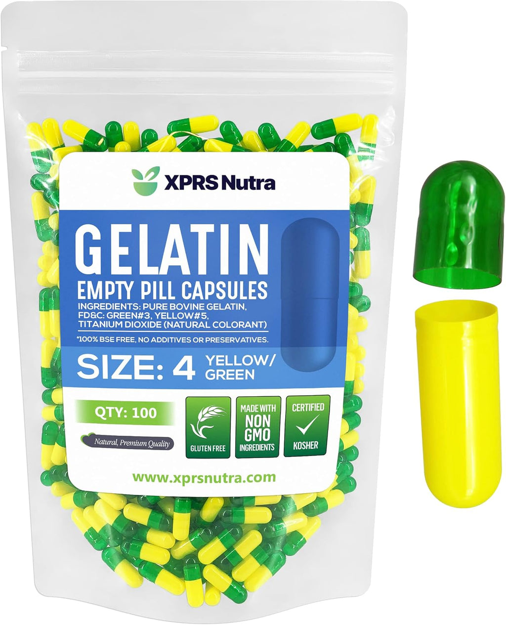 XPRS Nutra Cápsulas Vacías Tamaño 4 - 100 Unidades - Cápsulas de Gelatina Bovina para Llenado DIY