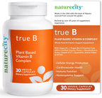 NatureCity True-B Complejo B Vegetal Super B Vitaminas - Alimentos Integrales Orgánicos con Folato Activo y Vitamina B12 - 30 Cápsulas Vegetales