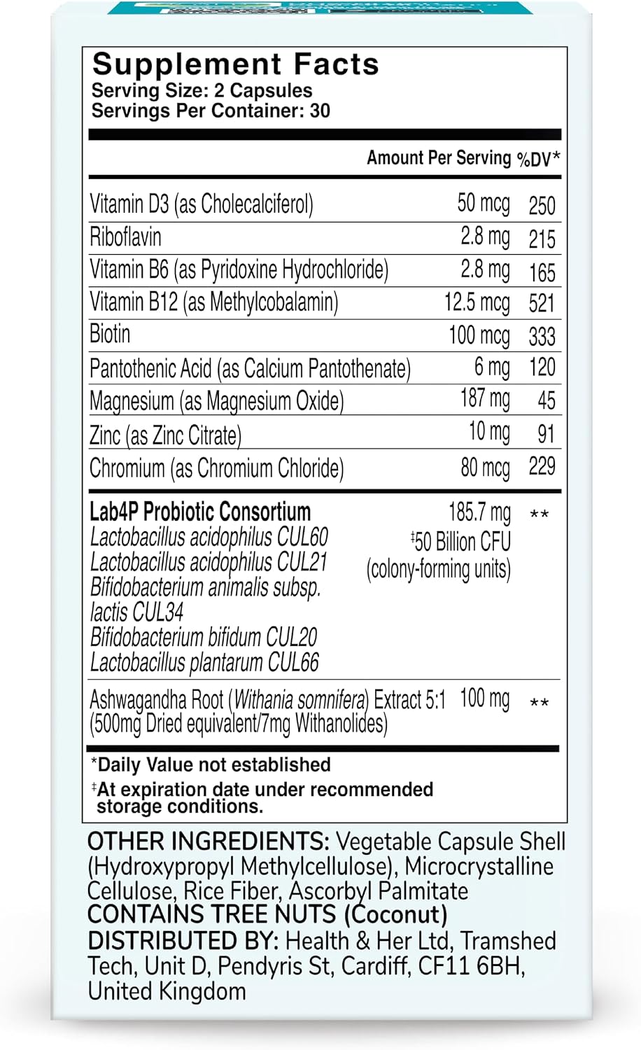 Health & Her Probiótico para Control de Peso en Menopausia - 50bn UFC con Multivitamínicos - 60 cápsulas (1 mes)