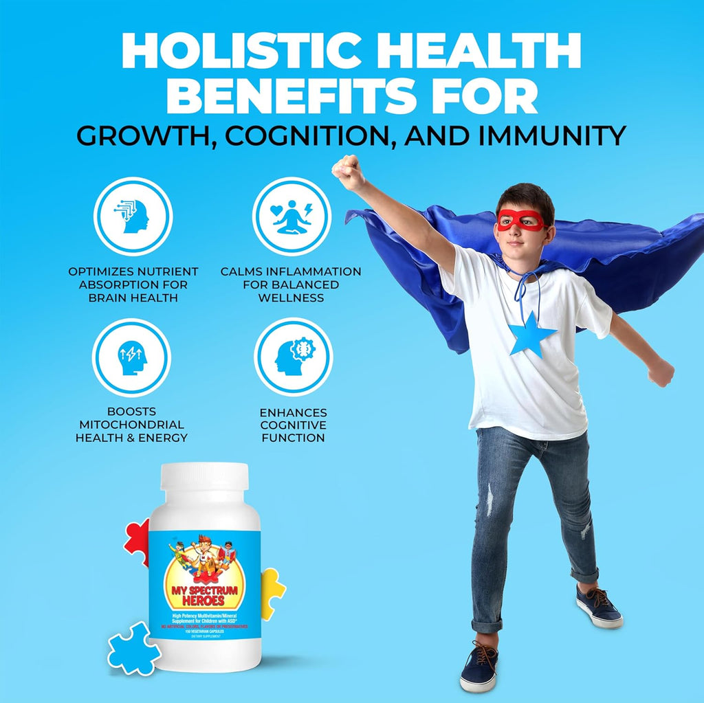 My Spectrum Heroes Multivitamínico Infantil - Acetil-L-carnitina, Colina, Coenzima Q10, Inositol, MSM, MTHF, NAC (150 Cápsulas)