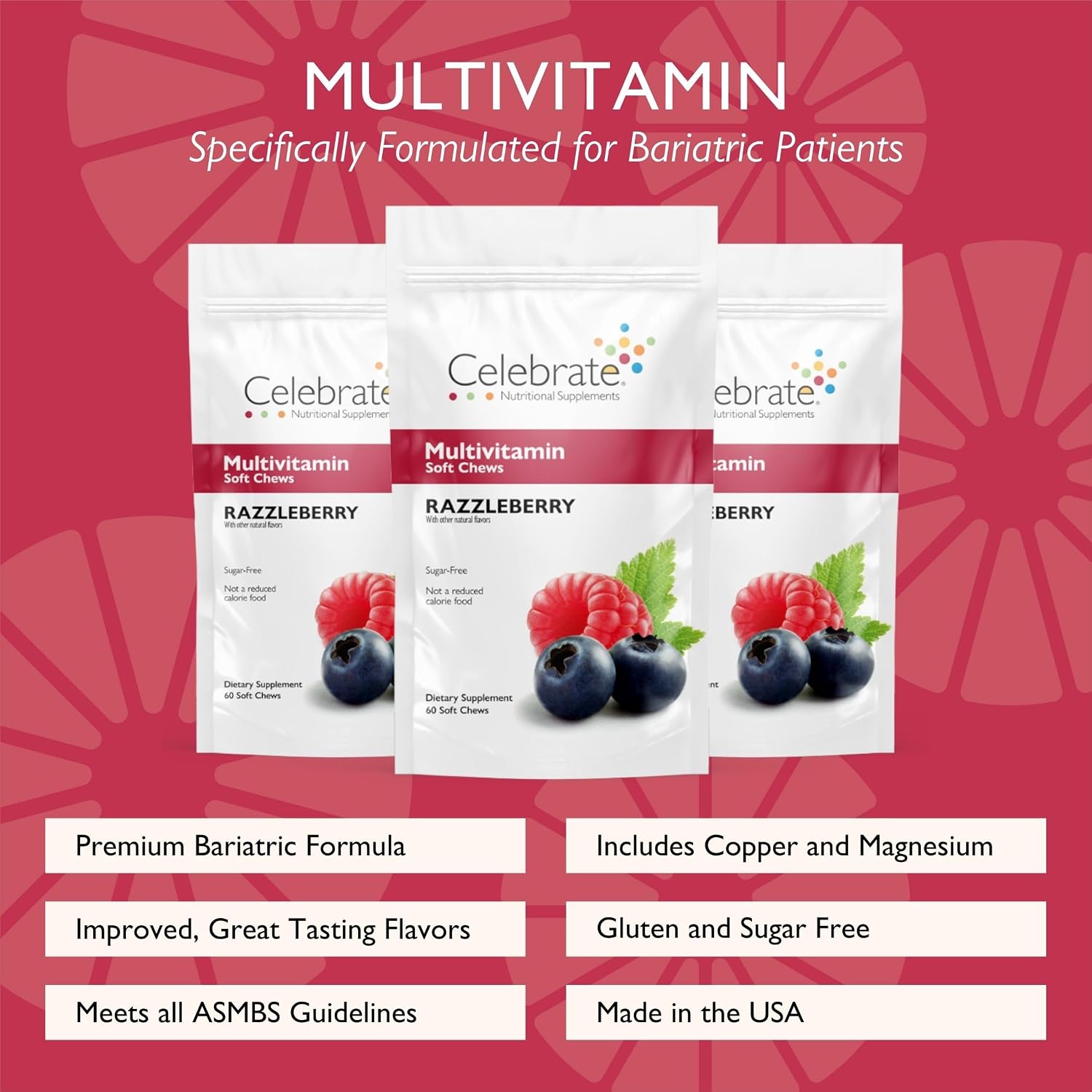 Celebrate Vitamins Multivitamínico Bariátrico en Pastillas Blandas, Berry, 180 uds