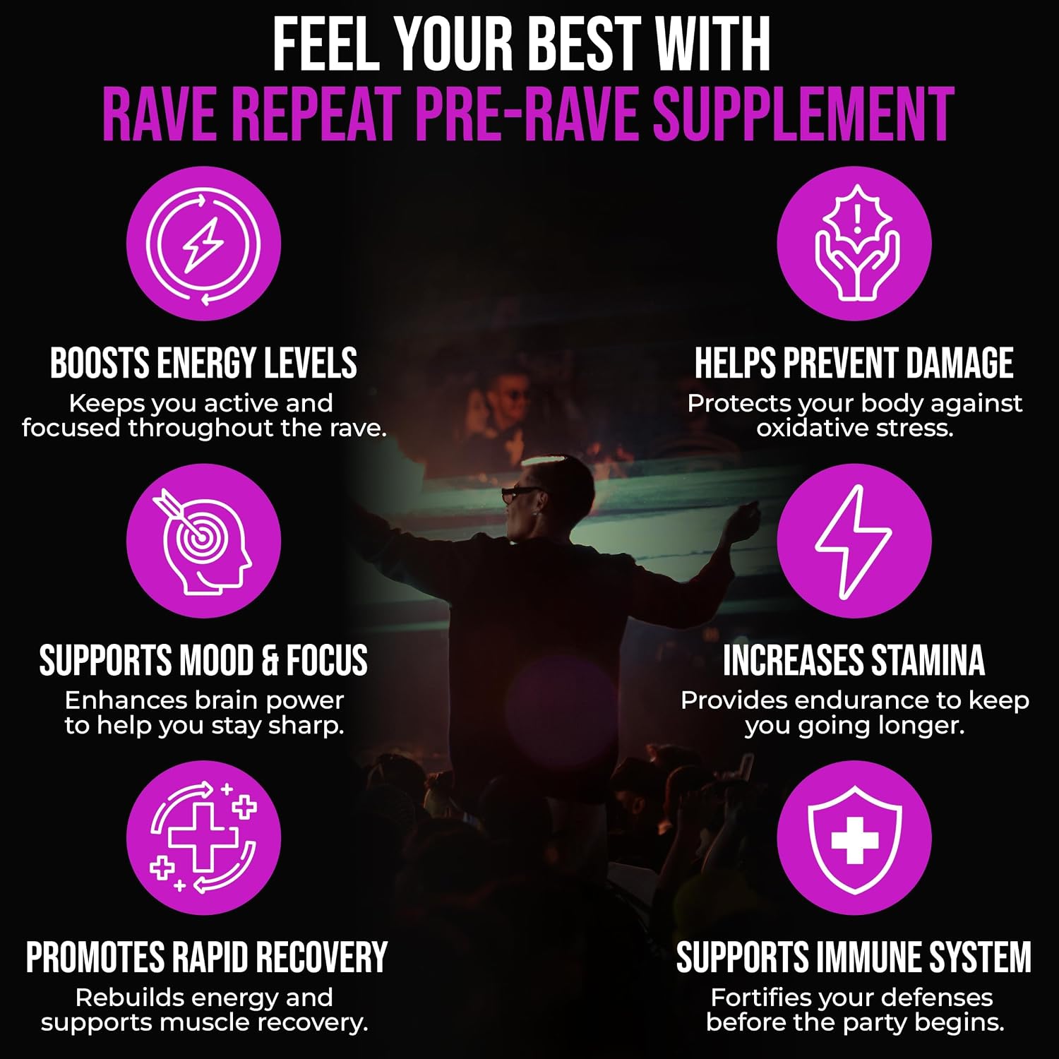 Pre-Rave Suplemento - 5-HTP Free, CoQ10, Magnesio, Té Verde - 40 Cápsulas