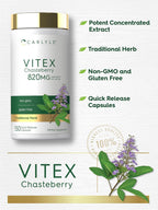 Carlyle Suplemento de Vitex Chasteberry | 150 Cápsulas | Vitex Agnus-Castus para Mujeres | No-GMO, Sin Gluten