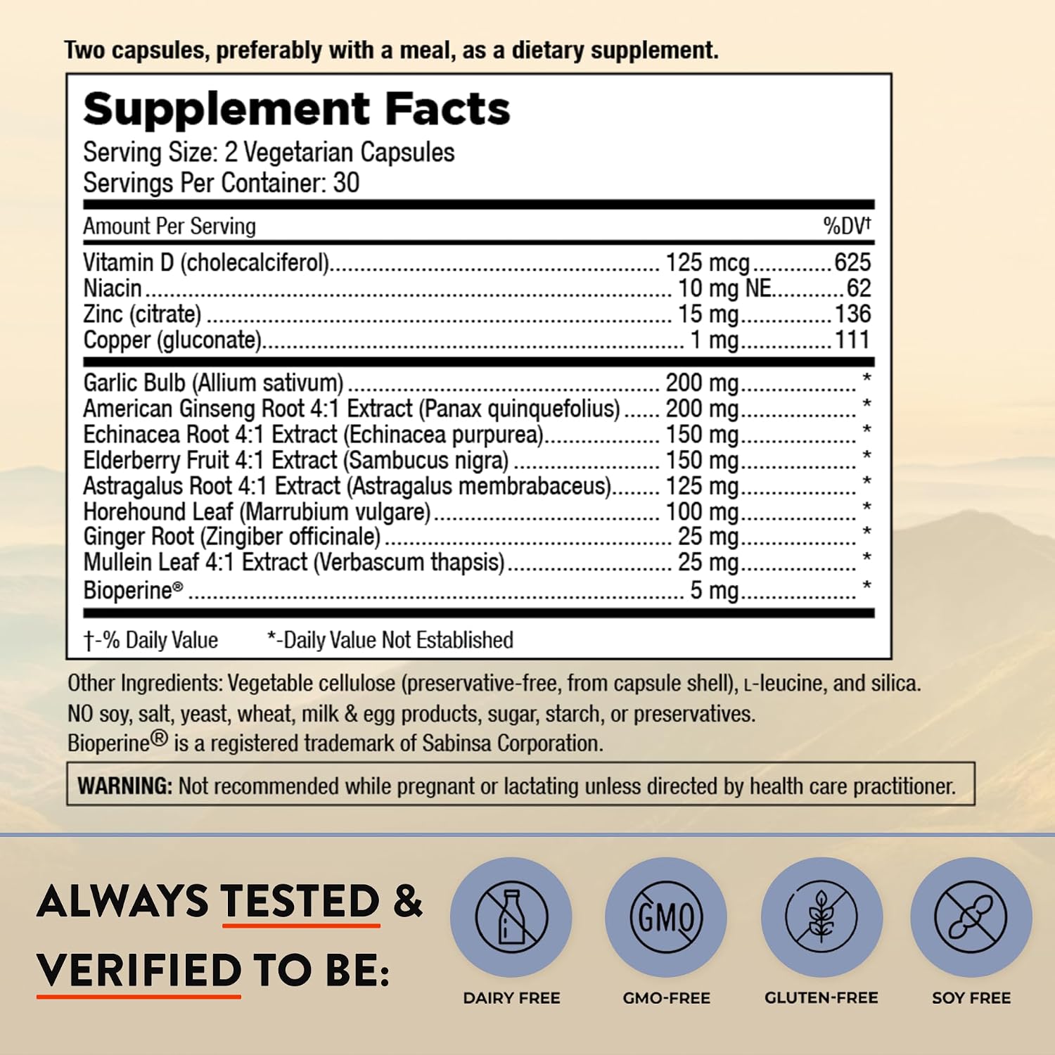 Mt. Angel Vitamins - Datos para resfriados + Vitamina D, Apoyo al sistema inmunológico (60 Cápsulas Vegetarianas)