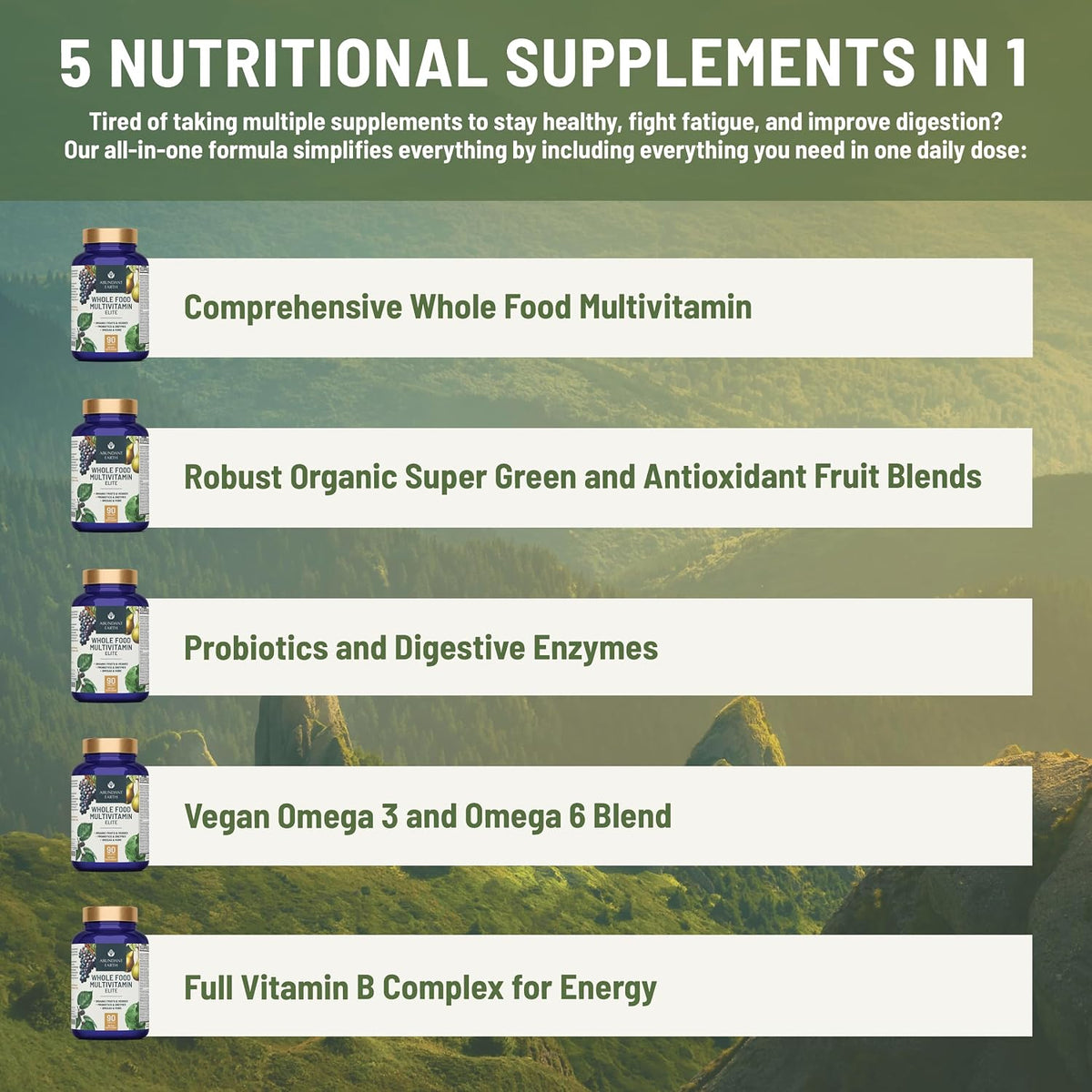Abundant Earth Multivitamínico Completo para – Omega-3 veganos: Procedentes de fuentes como las algas, contribuyen – Image 4