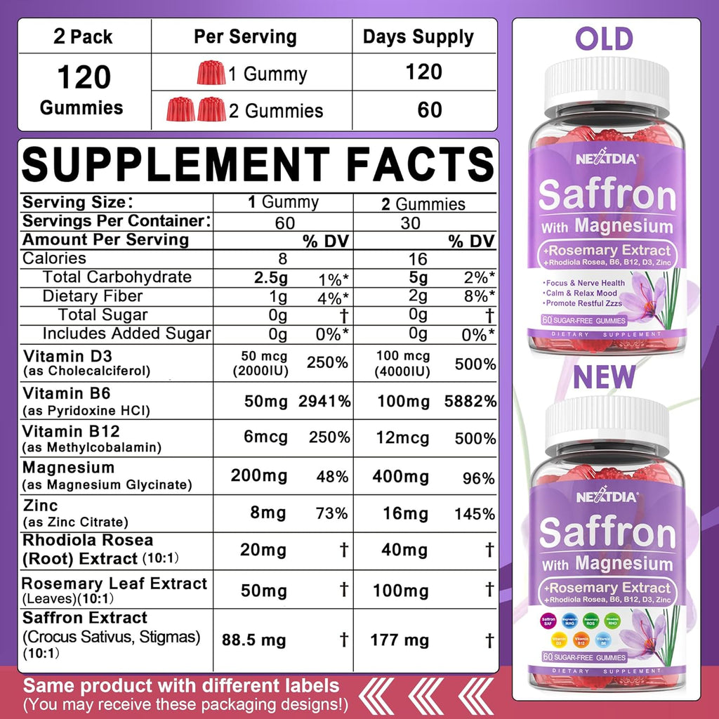 Happy Saffron Gummies - Suplemento de Azafrán con Magnesio y Vitaminas - 4 Meses de Suministro
