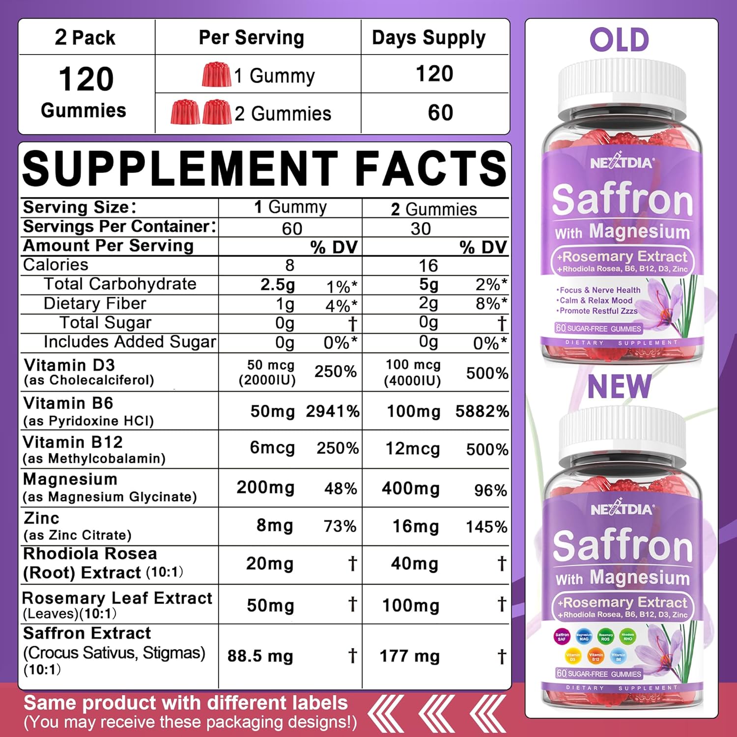 Happy Saffron Gummies - Suplemento de Azafrán con Magnesio y Vitaminas - 4 Meses de Suministro