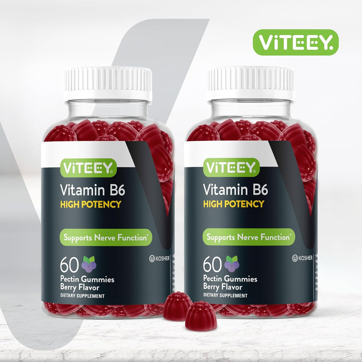 Viteey Vitamin B6 Gummies - 120 Gominolas – El funcionamiento normal del sistema nervioso. – Image 2