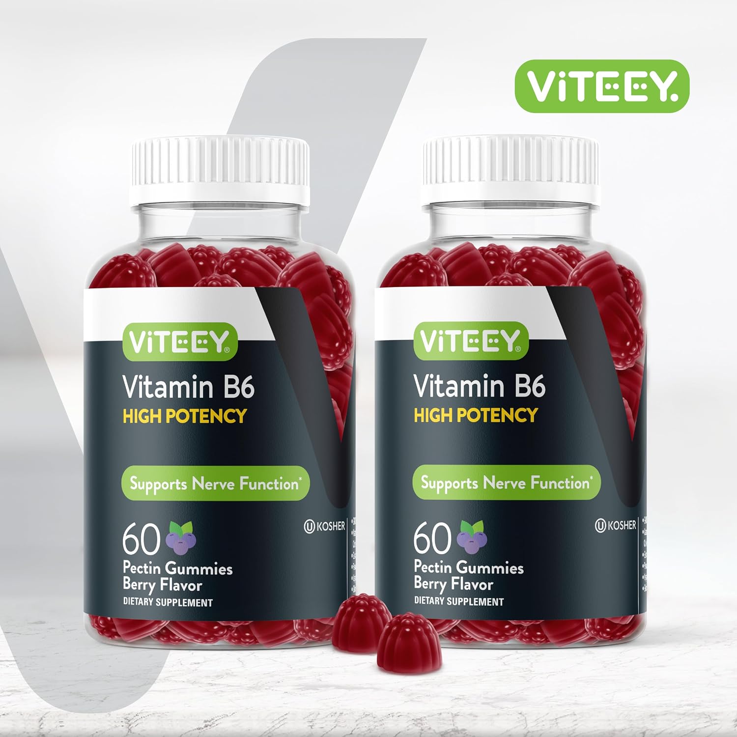 Viteey Vitamin B6 Gummies - 120 Gominolas con 100mg de Vitamina B6 - Energía, Sistema Nervioso y Estado de Ánimo - Vegano, Sin Gluten