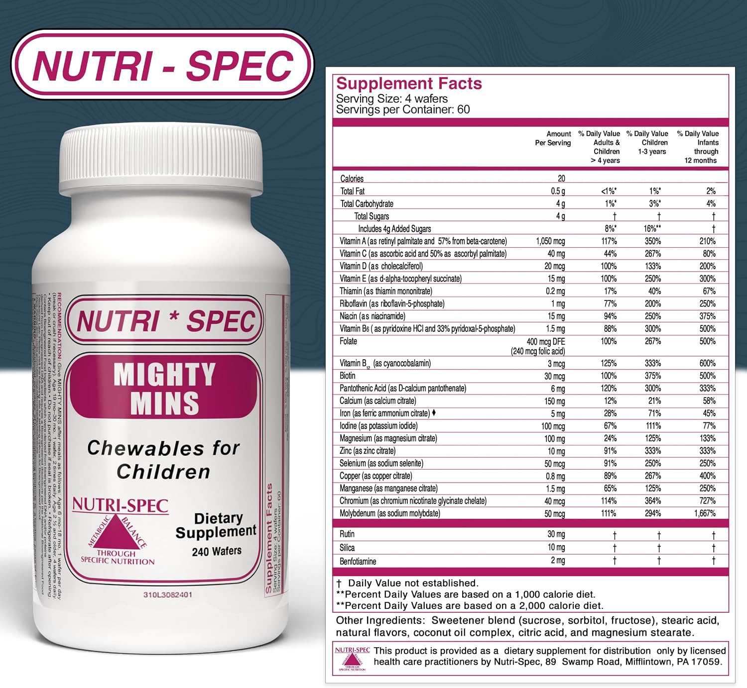 Nutri-Spec Mighty-Mins - Multivitamínico para niños con hierro en comprimidos masticables - Desde 6 meses hasta la adolescencia - 240 comprimidos