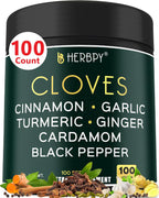 Herbpy 7 en 1 Clavo de Olor 500 mg con Cúrcuma, Jengibre, Canela y Más - 100 Cápsulas Veganas