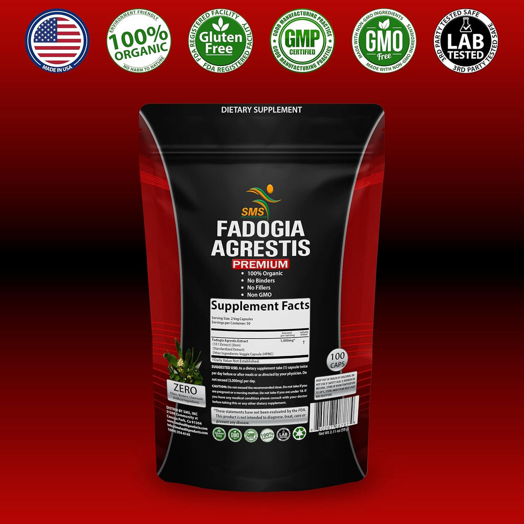 Fadogia Agrestis Extracto en Cápsulas - 1000 mg por ración - 100 Cápsulas Veganas