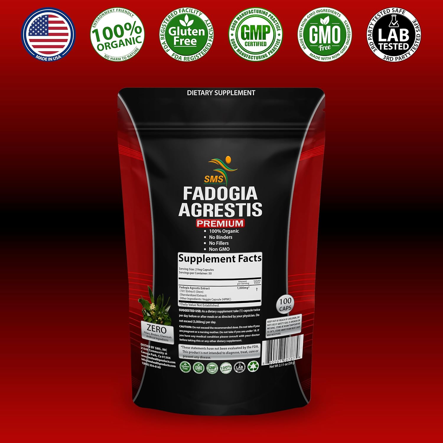 Fadogia Agrestis Extracto en Cápsulas - 1000 mg por ración - 100 Cápsulas Veganas