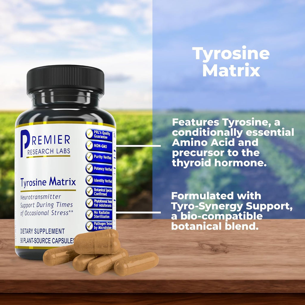Premier Research Labs Tyrosine Matrix - Suplemento de L-Tirosina 944mg con Rhodiola Rosea y Algas Rojas - 90 Cápsulas Vegetarianas