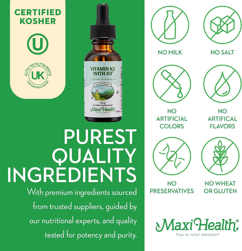Maxi Health Liquid Vitamin D3 with K2 (MK-7) Drops - 30 ml
