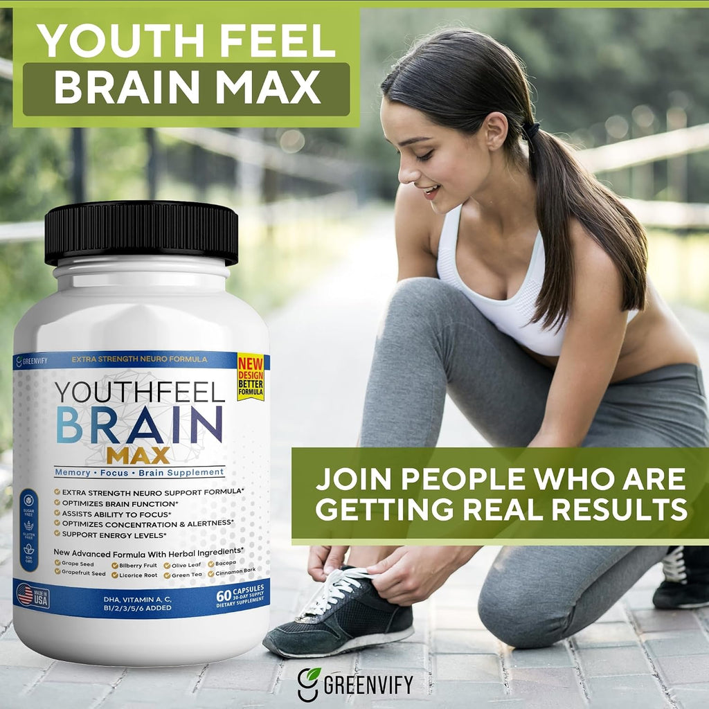 Youthfeel Brain Max Memory Support - Fórmula Neuro Extra Fuerte, 60 Cápsulas