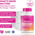 Pink Stork NAD+ Supplement for Women Over 30 | 500 mg Nicotinamide Riboside NR | 30 Cápsulas