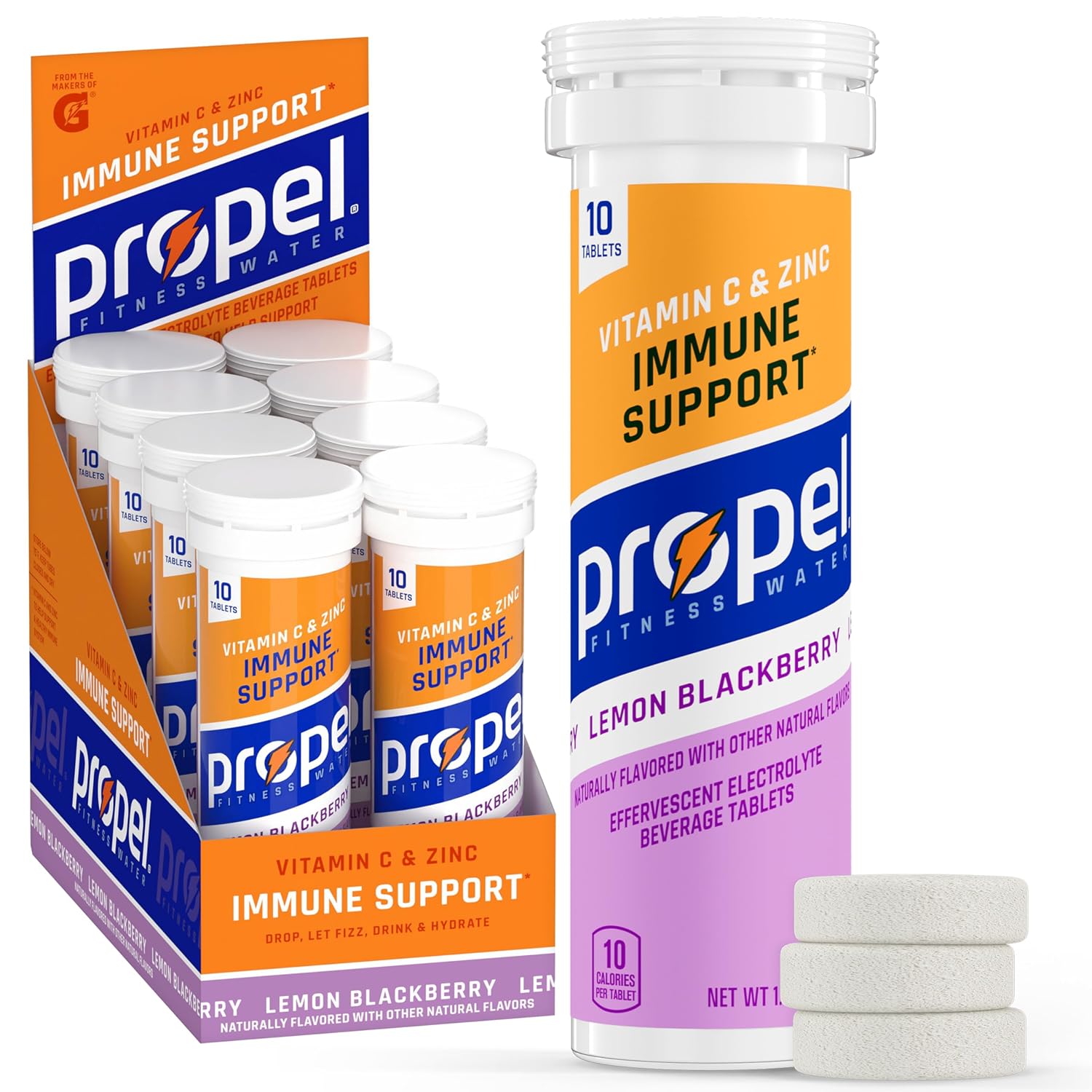 Propel Immune Support Tabletas, Limón Mora, 80 Comprimidos