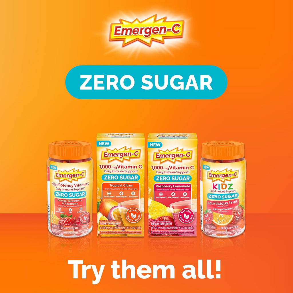 Emergen-C Zero Sugar Vitamina C 1000 mg - Sabor Frambuesa Limón - 36 Sobres