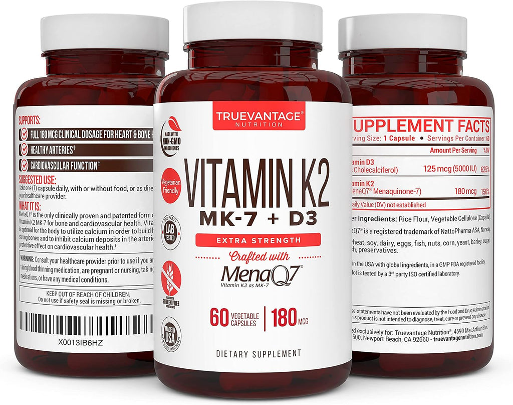 Suplemento Vitamina D3 y K2 5000 UI + 180 mcg K2 MK-7 (MenaQ7) - 60 Cápsulas Vegetales