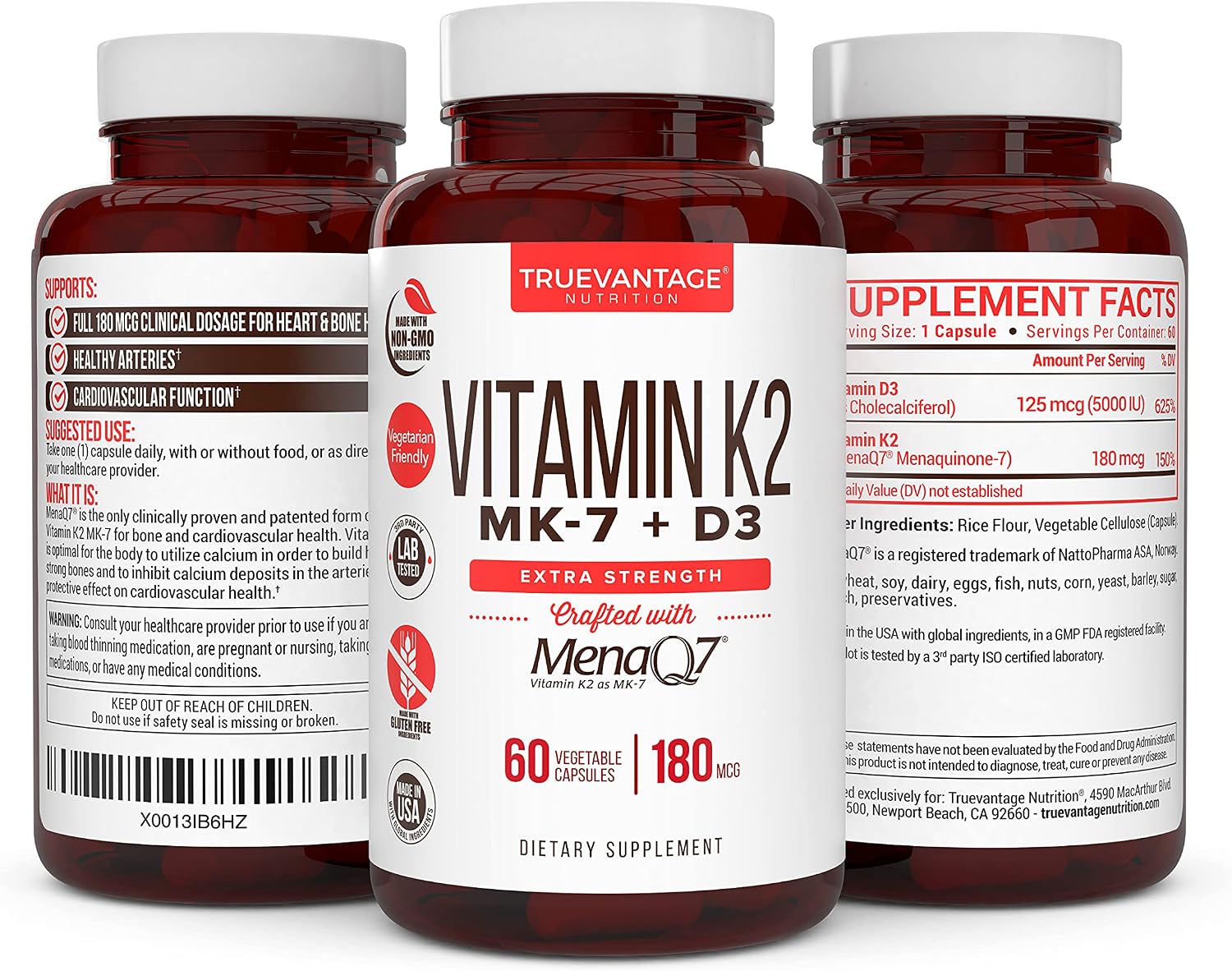 Suplemento Vitamina D3 y K2 5000 UI + 180 mcg K2 MK-7 (MenaQ7) - 60 Cápsulas Vegetales
