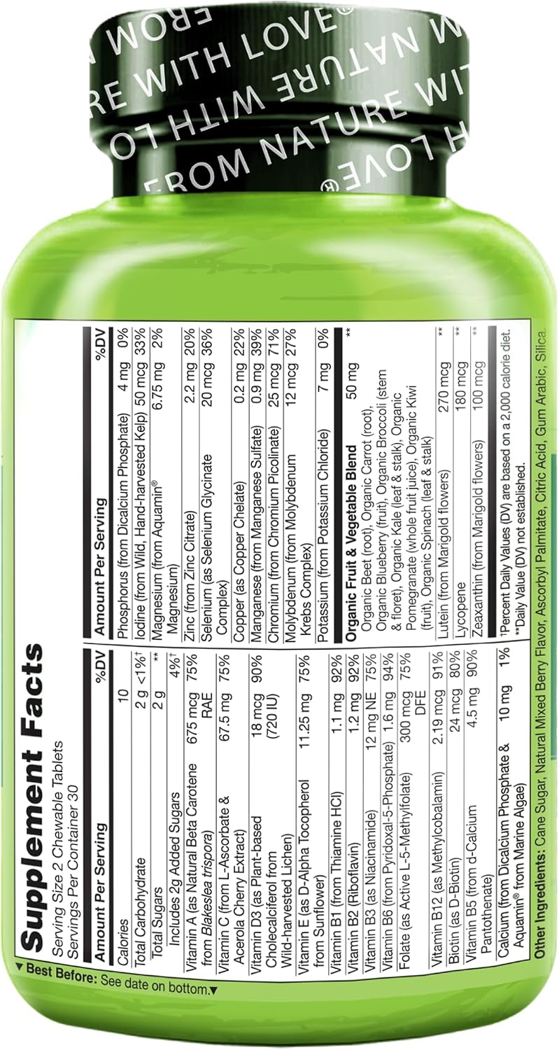 NATURELO Multivitamínico Masticable para Niños con Mezcla de Frutas y Verduras Ecológicas - 60 Comprimidos (Paquete de 2)