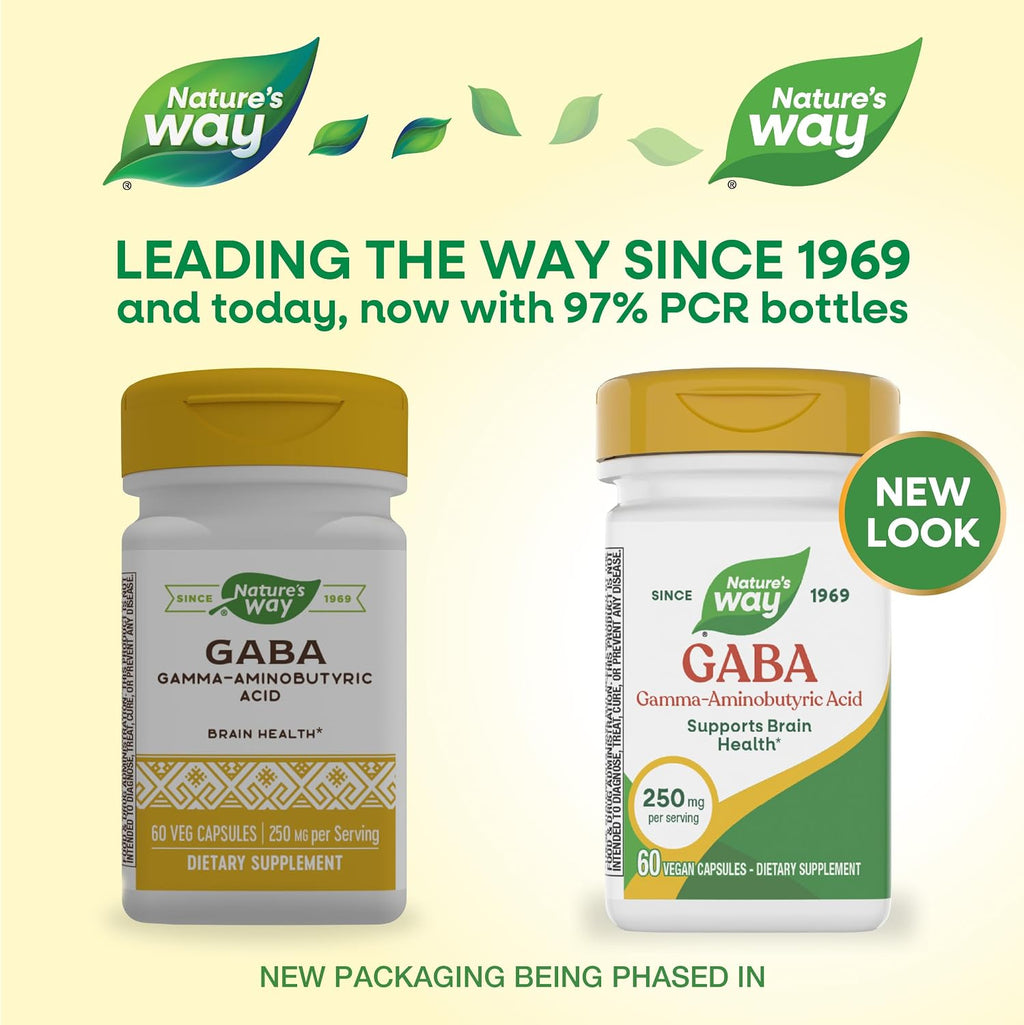 Nature's Way GABA (Ácido Gamma-Aminobutírico) - 250 mg, 60 Cápsulas Veganas