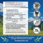 Pure Mountain Botanicals Vitamina D3 Líquida 2000 UI - Gotas con Sabor Natural a Naranja y Limón en Aceite MCT - 30 ml
