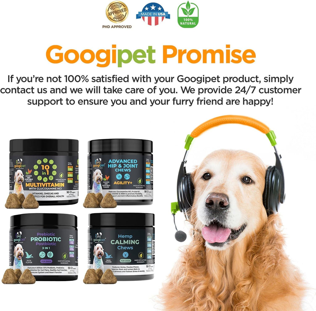 Googipet Multivitamínico Premium para Perros - Masticables 10 en 1 con Glucosamina, Probióticos y Omega-3 (Sabor a Pollo)
