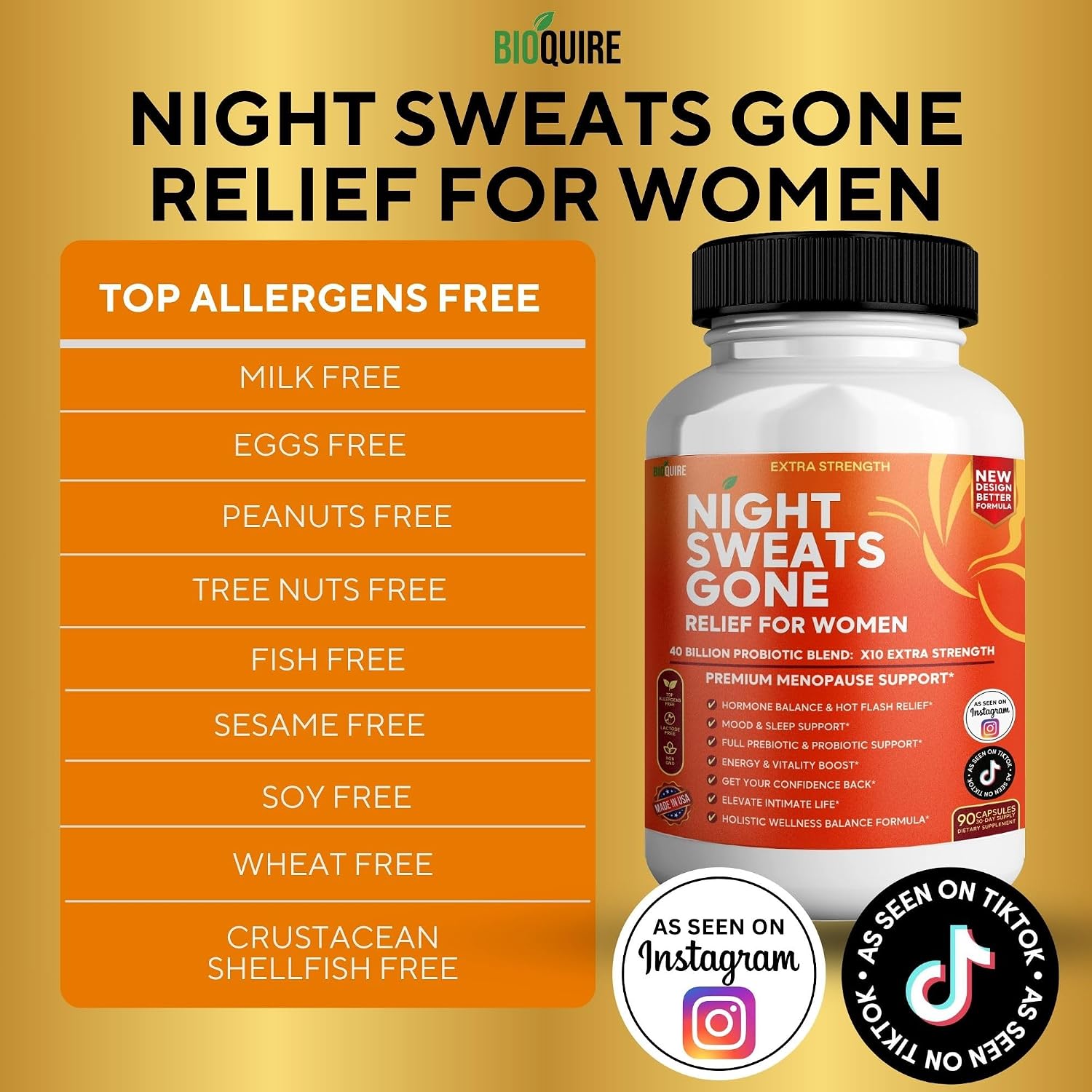Night Sweats Gone - Alivio para la menopausia con probióticos, 90 cápsulas