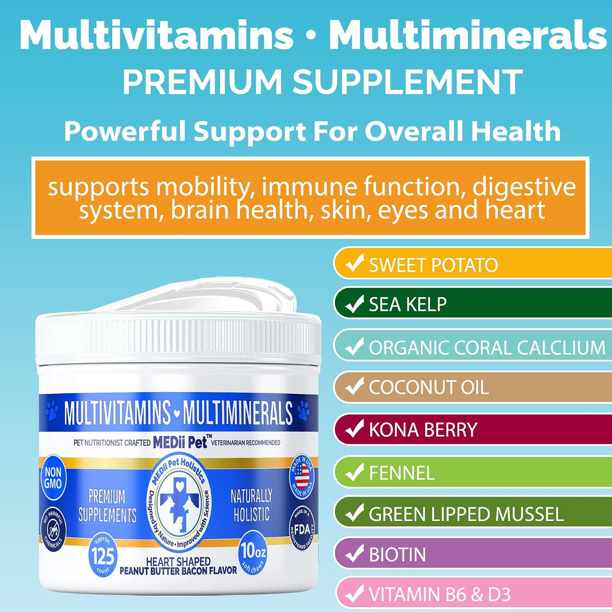 MEDii Pet Multivitamínico para Perros con Espirulina y 74 Minerales Orgánicos - 125 comprimidos - görsel 6