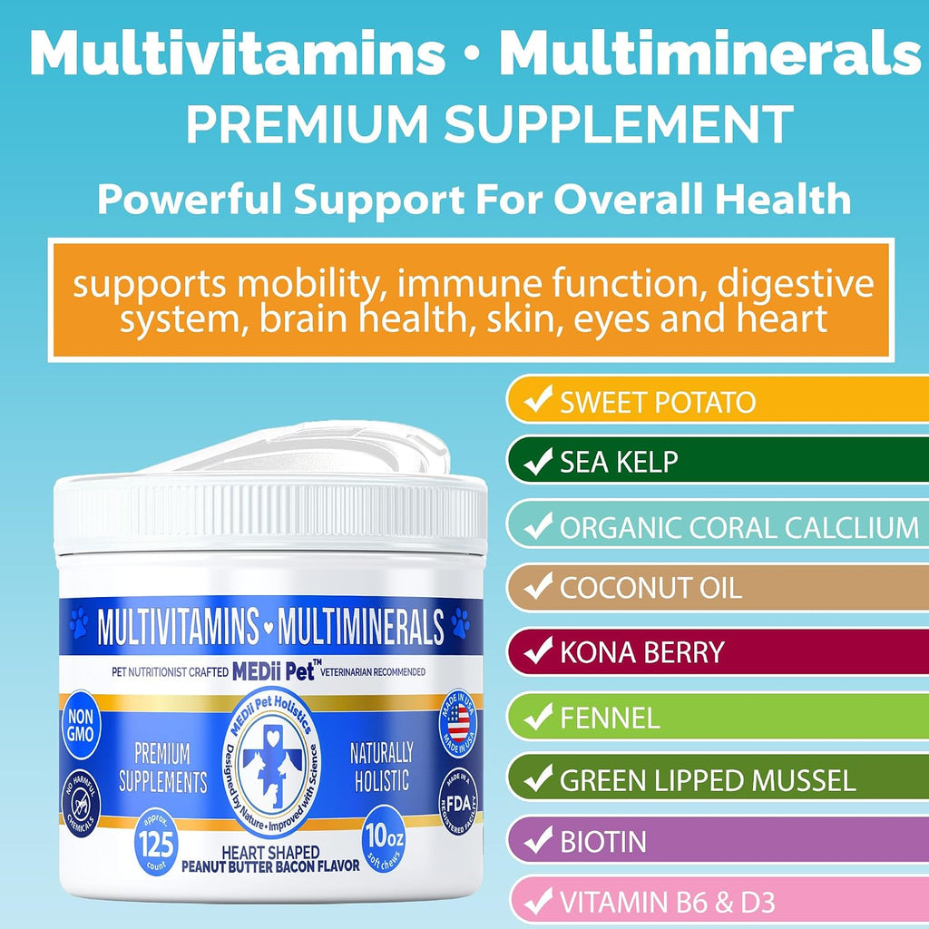 Dog Multi Vitamins + 74 Minerales Orgánicos - Super Natural Overall Health Builder - 125 unidades