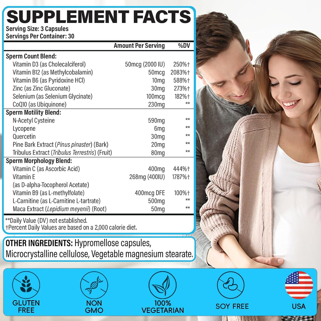 Chisytkiy Suplementos de Fertilidad Masculina Avanzados con Maca, Tribulus, Zinc y CoQ10, 90 Cápsulas