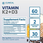 Clinical Effects Vitamina K2 + D3 - Suplemento con Bioperina y Calcio para el Mantenimiento de los Huesos - 60 Cápsulas - Máxima Absorción - Fabricado en EE.UU.