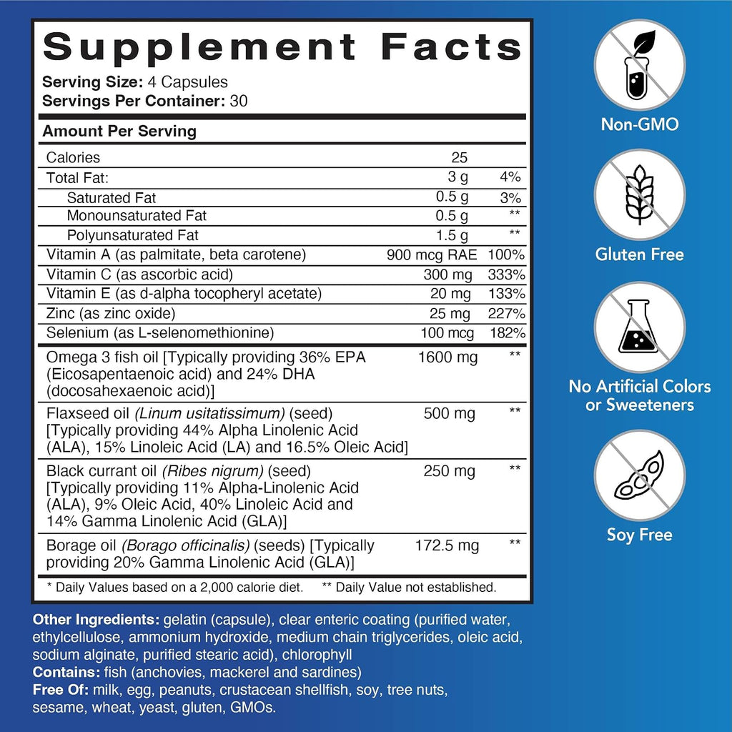 Patient One Dry Eye Care | Complemento para aliviar ojos secos e irritados | con Omega 3, GLA y más | 120 cápsulas