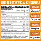 Maennyliy Vitamin D3 K2 Gummies - 5000IU D3 + 120mcg K2 (MK-7) - Sin Azúcar con Omega-3, Metil B12, B9, B6, Vitamina C, E, Magnesio y Zinc