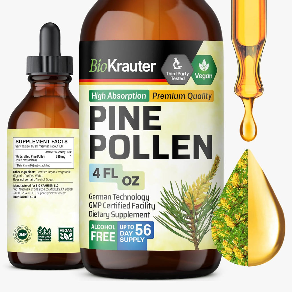 BIO KRAUTER® Polen de Pino para Hombres - Tintura Vegana Pura, 685 mg por ración, 118 ml (56 Días)