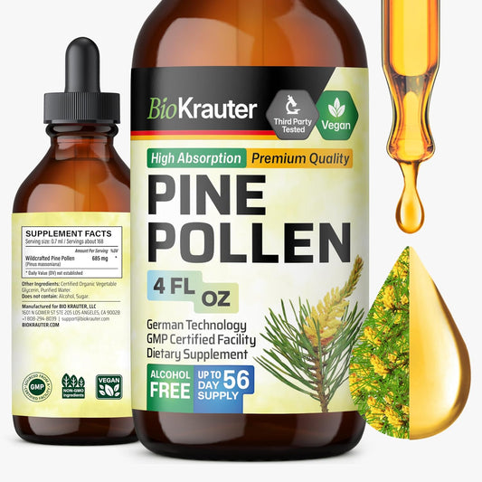 BIO KRAUTER® Polen de Pino para Hombres - Tintura Vegana Pura, 685 mg por ración, 118 ml (56 Días)