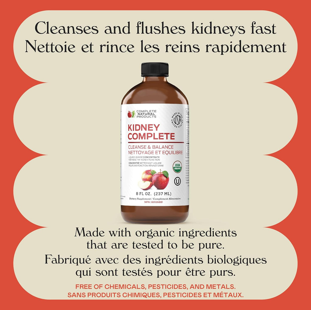 Complete Natural Products Kidney Complete - Líquido Orgánico de 240 ml con Vinagre de Manzana, Limón y Chanca Piedra