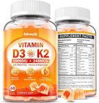 Suplemento de Vitamina D3 10000IU para Adultos - Gominolas de Vitamina D3 5000IU / 10000IU con K2, Metil B12, Calcio, Magnesio, Zinc y Saúco para Mujeres y Hombres - Sin Azúcar, Vegano