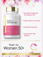 Carlyle Multivitamínico para Mujeres 50+ | 250 Mini Comprimidos | Con Vitaminas B, D3, Calcio y Folato | Sin Hierro | No Transgénico, Sin Gluten
