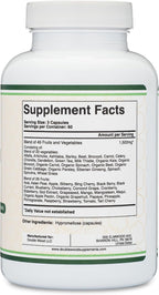 Double Wood Suplemento de Frutas y Verduras - Mezcla de 49 Frutas y Verduras - 1,500 mg por Ración - 180 Cápsulas
