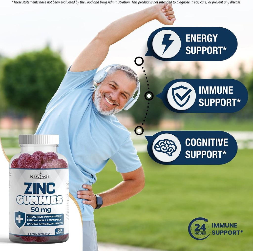 NEW AGE Immune Defense Combo – 2 unidades – Gomitas de Vitamina D3 5000 UI y Gomitas de Zinc de Alta Potencia, 120 unidades