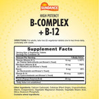 Sundance Vitamina B-Complex | con B-12 | 60 comprimidos | Alta potencia | Suplemento vegetariano, sin OMG y sin gluten